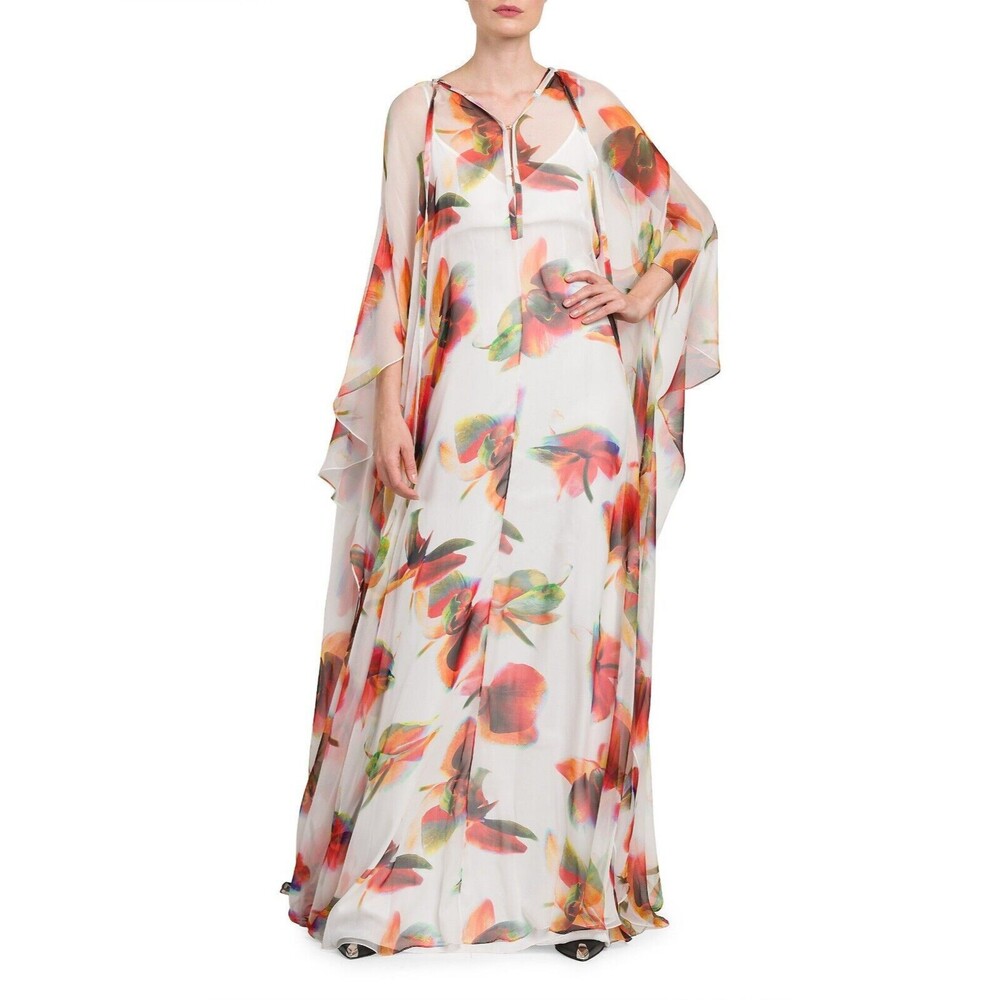 $6800 Alexander Mcqueen Floral Silk Chiffon Gown Maxi Dress Size 40 / US 4 Italy